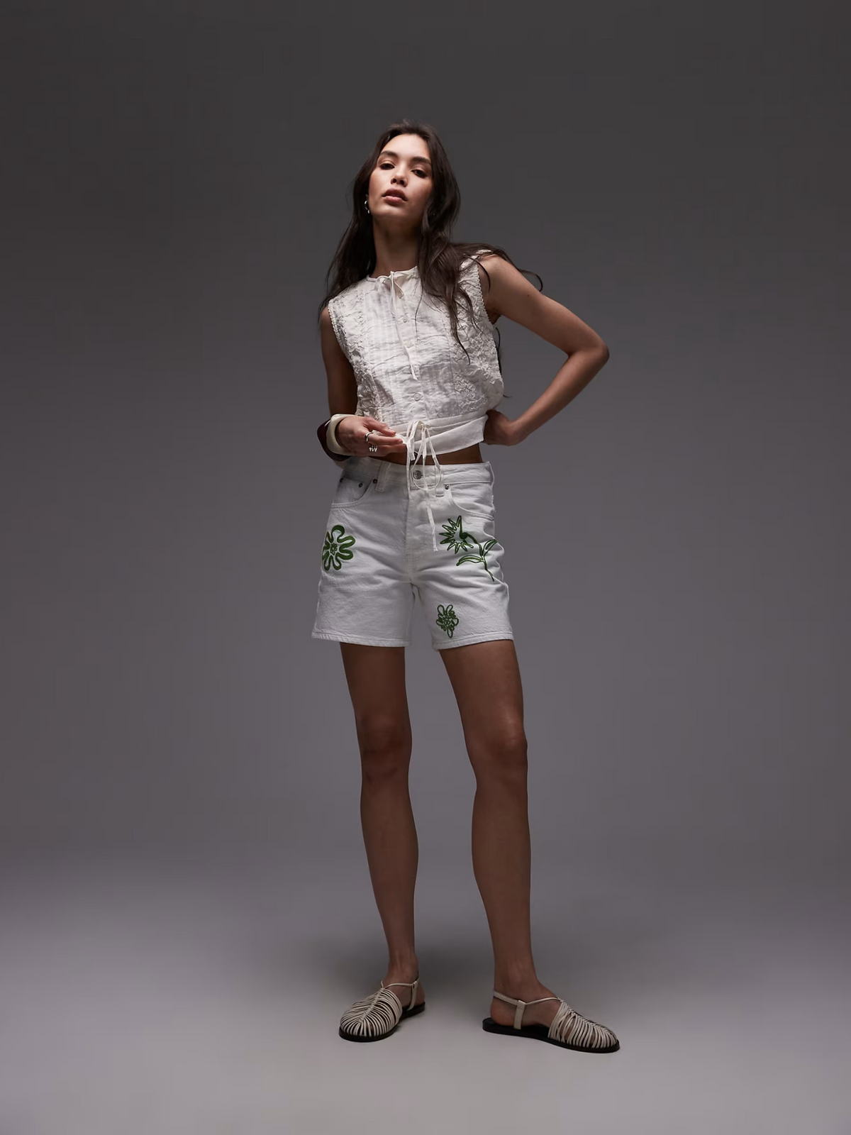 Topshop Cross Hatch Sleeveless Top | Ivory