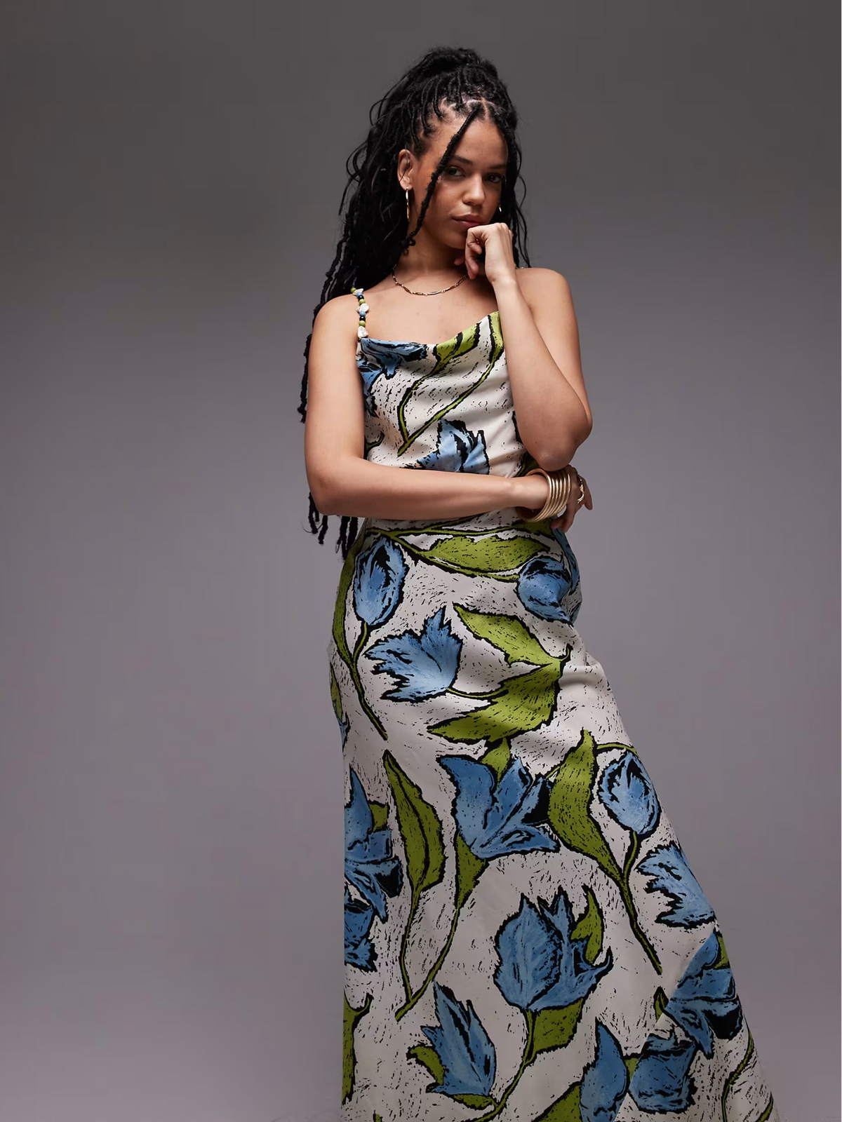 Topshop Cowl Neck Midi Slip Dress | Multi