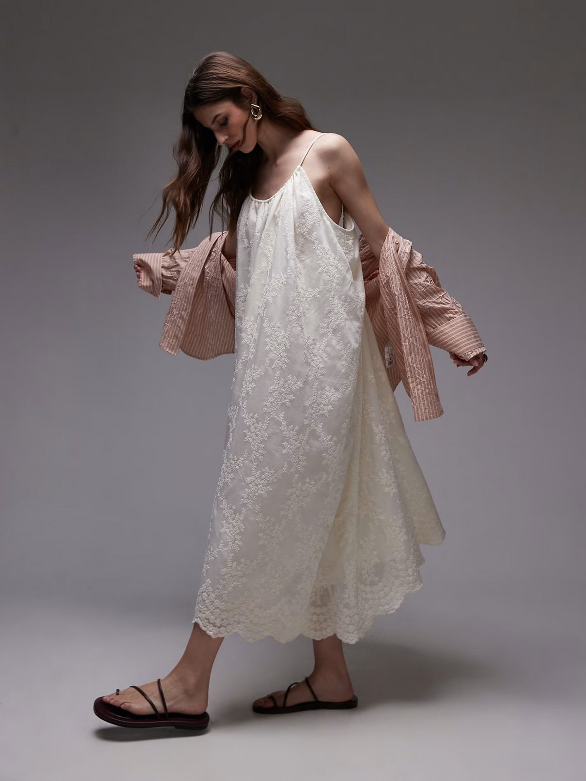 Topshop Embroidered Midi Dress | Ivory