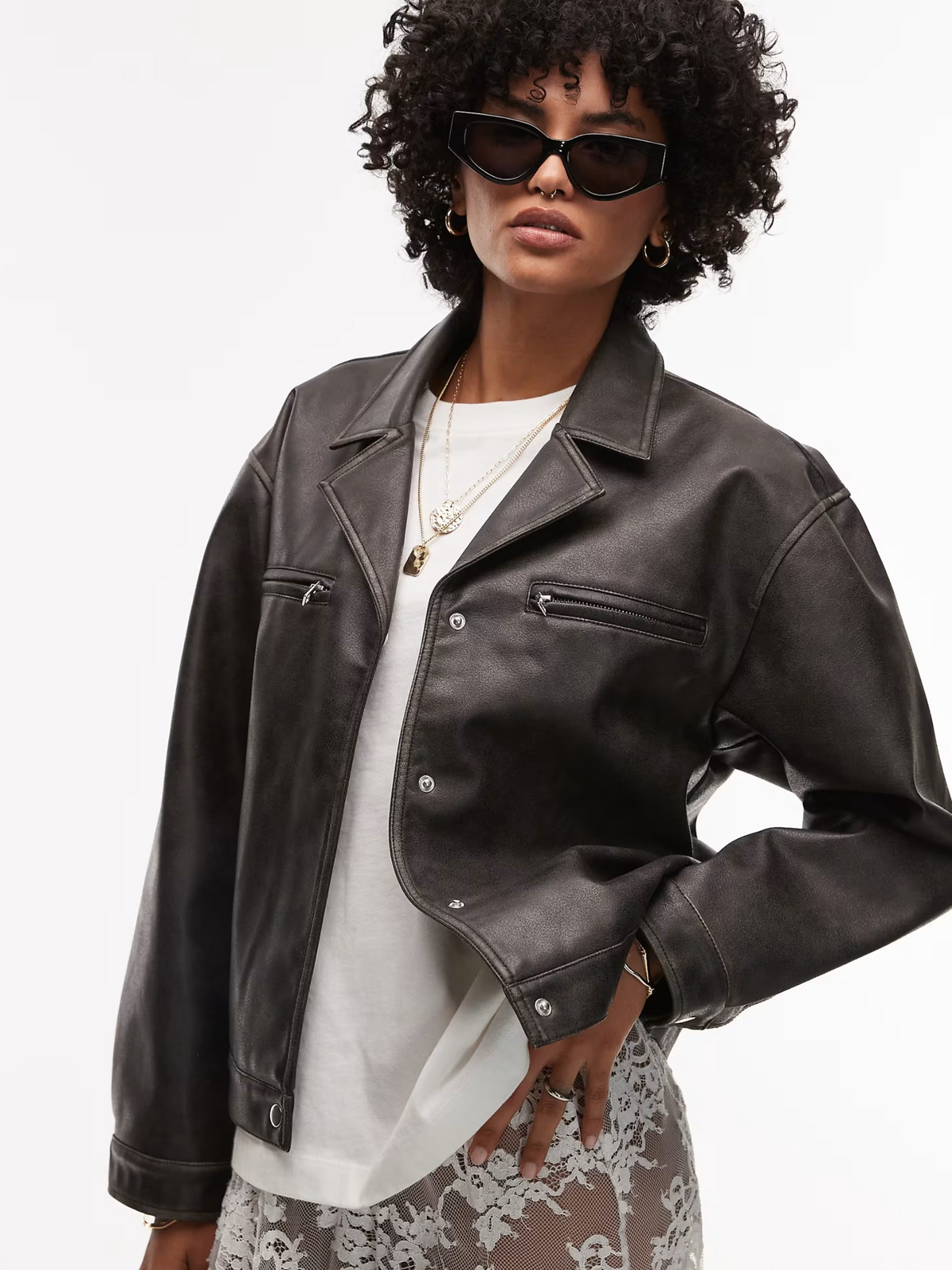 Topshop Faux Leather Jacket | Washed Black