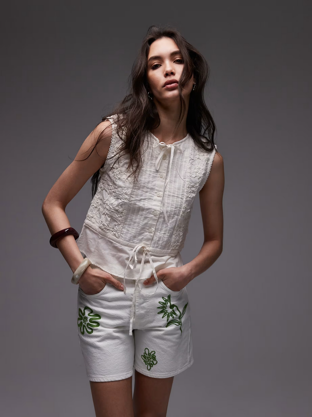 Topshop Cross Hatch Sleeveless Top | Ivory