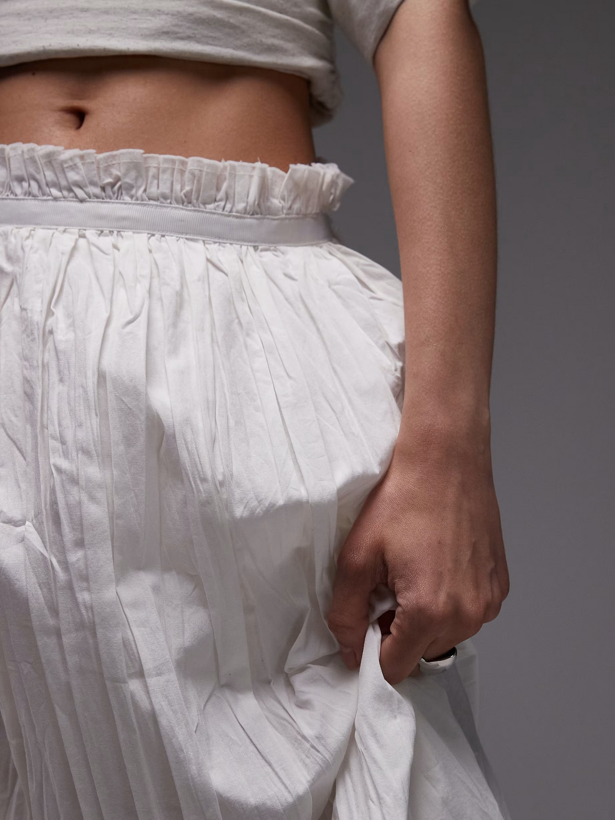 Topshop Crinkle Cotton Laundered Full Skirt | Ivory