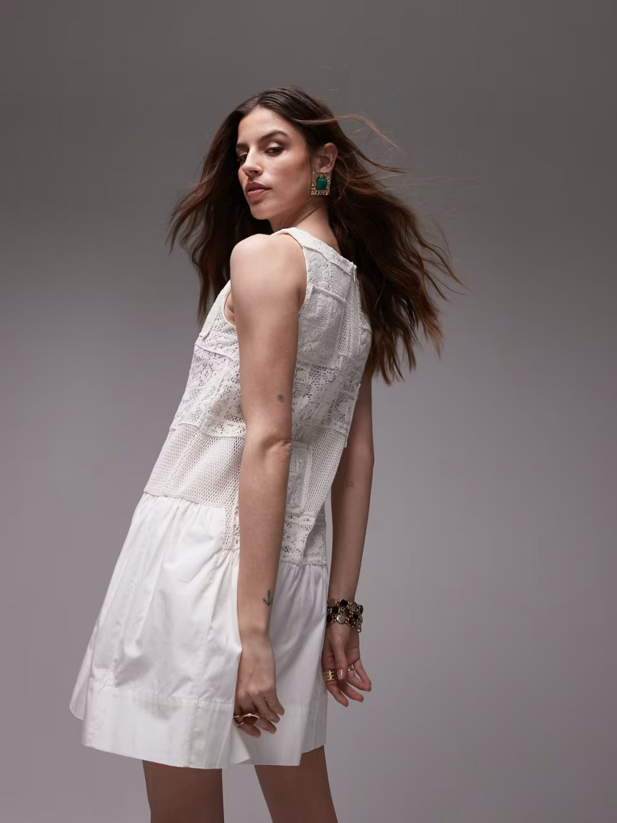 Topshop Crochet Body Mini Dress | White