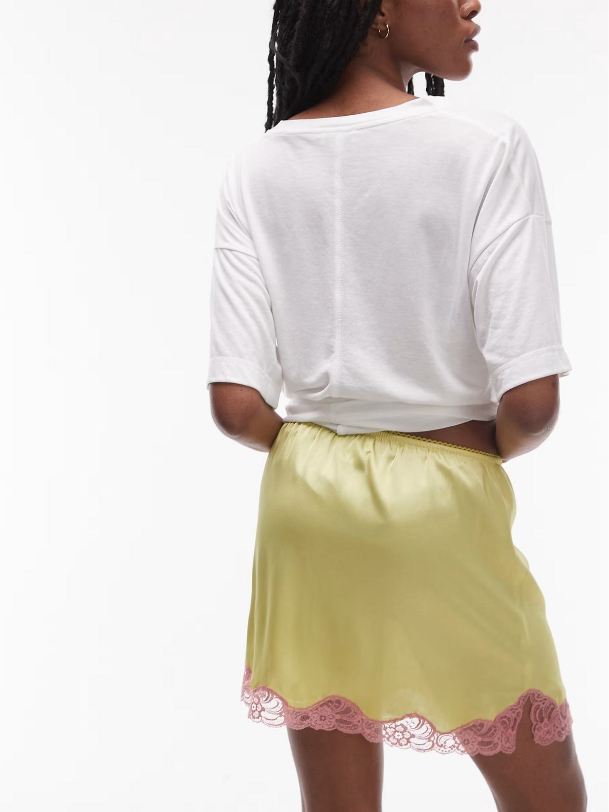 Topshop Satin Lace Mini Skirt | Lime