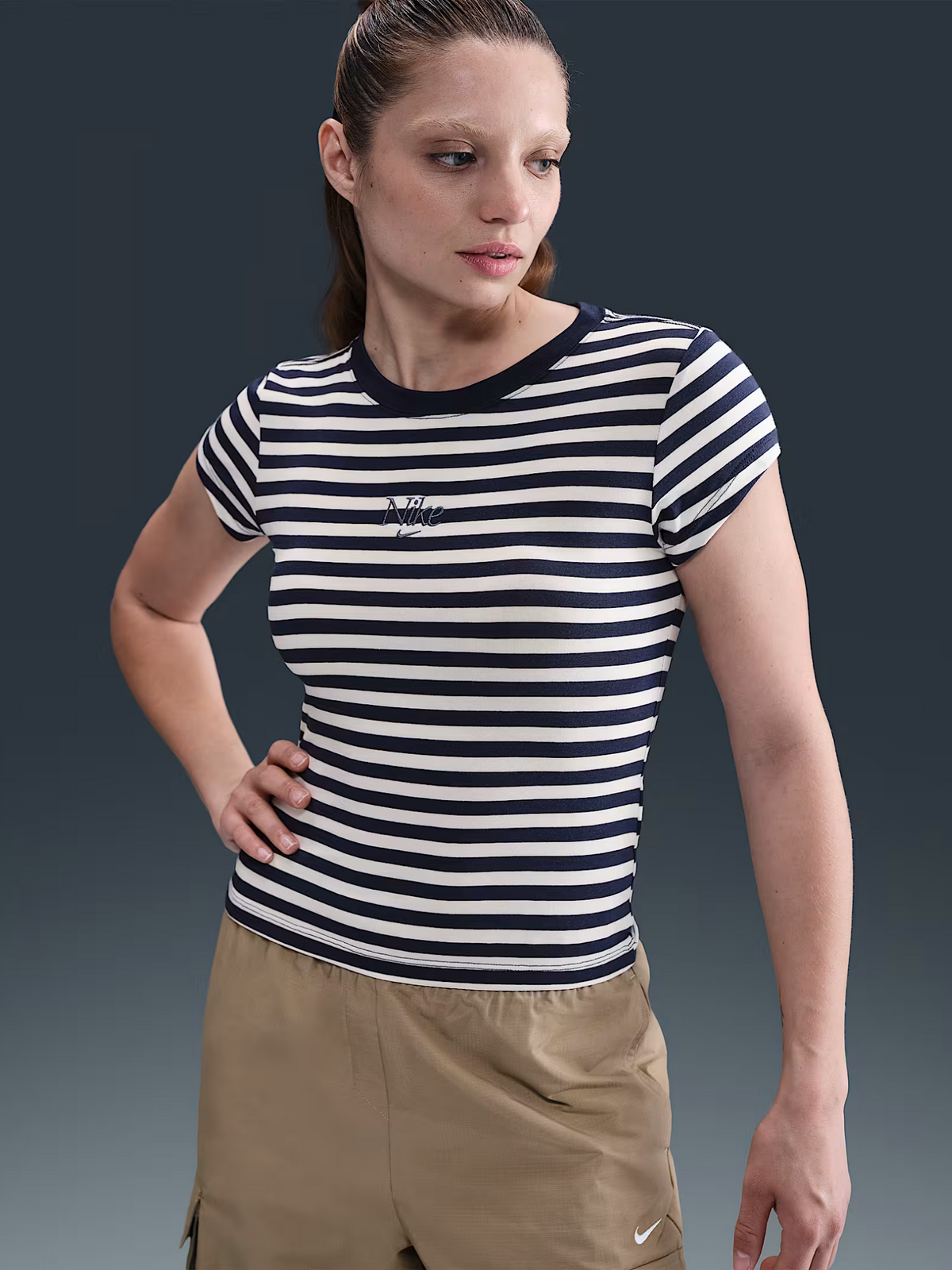 Nike Tight Striped T-Shirt | Midnight Navy/Sail