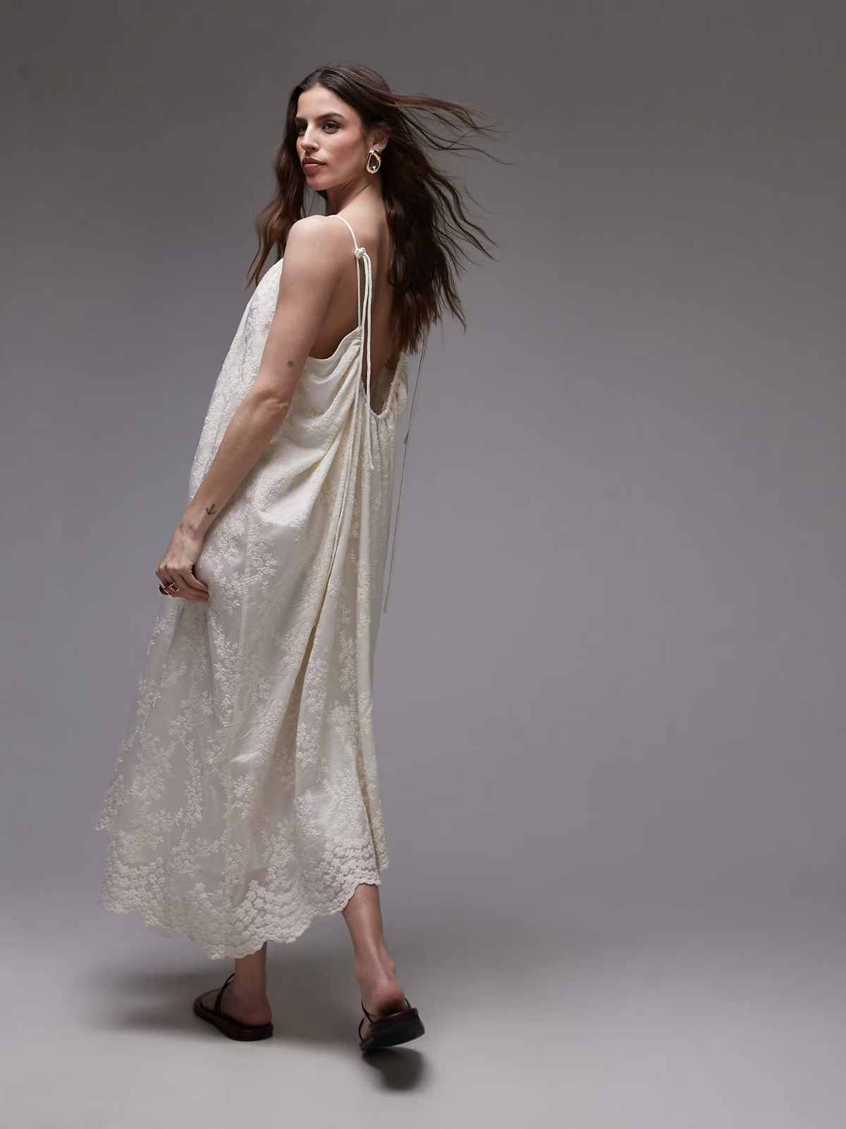 Topshop Embroidered Midi Dress | Ivory