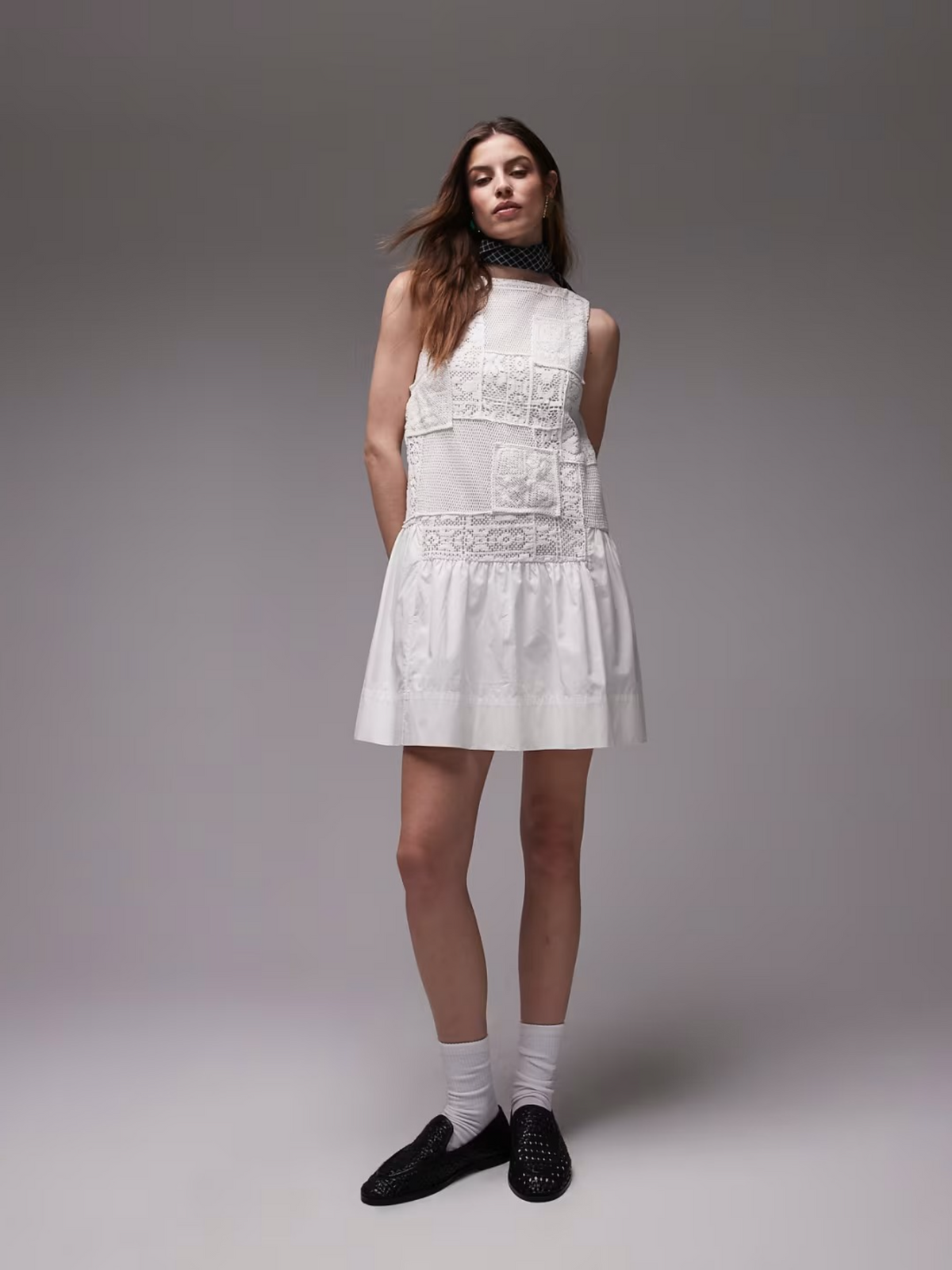 Topshop Crochet Body Mini Dress | White