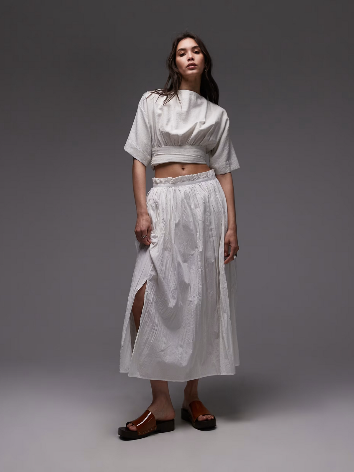 Topshop Crinkle Cotton Laundered Full Skirt | Ivory