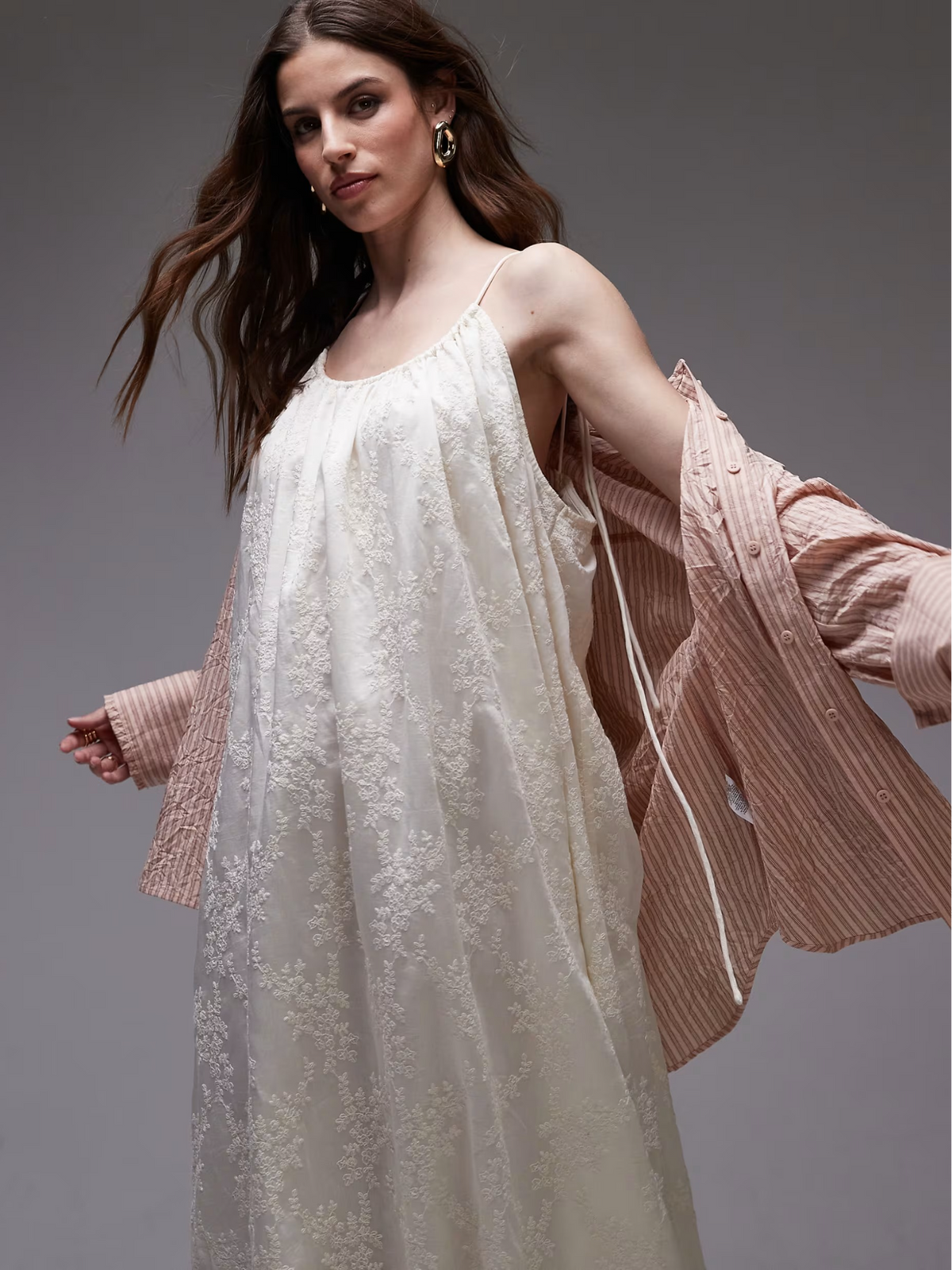 Topshop Embroidered Midi Dress | Ivory