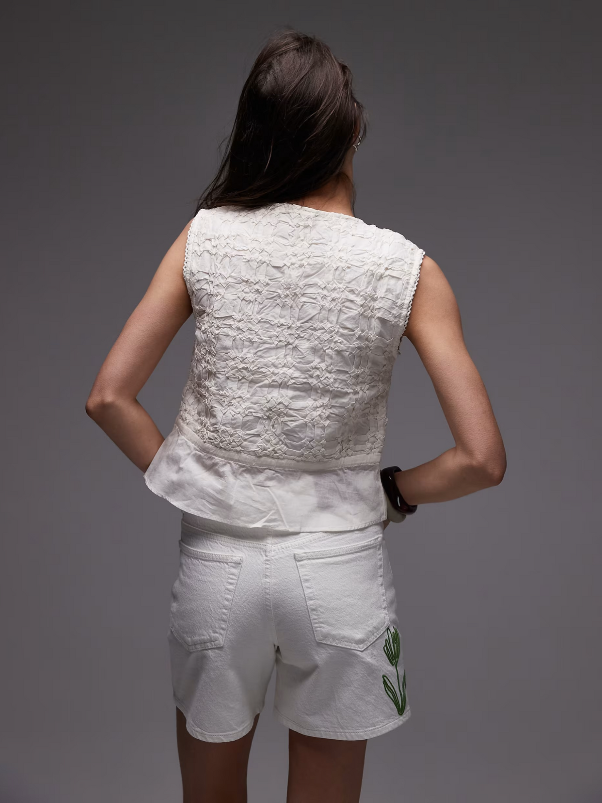 Topshop Cross Hatch Sleeveless Top | Ivory