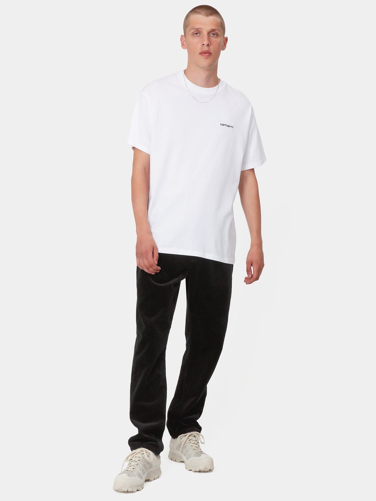 S/S Script Embroidery T-Shirt in Wall/White