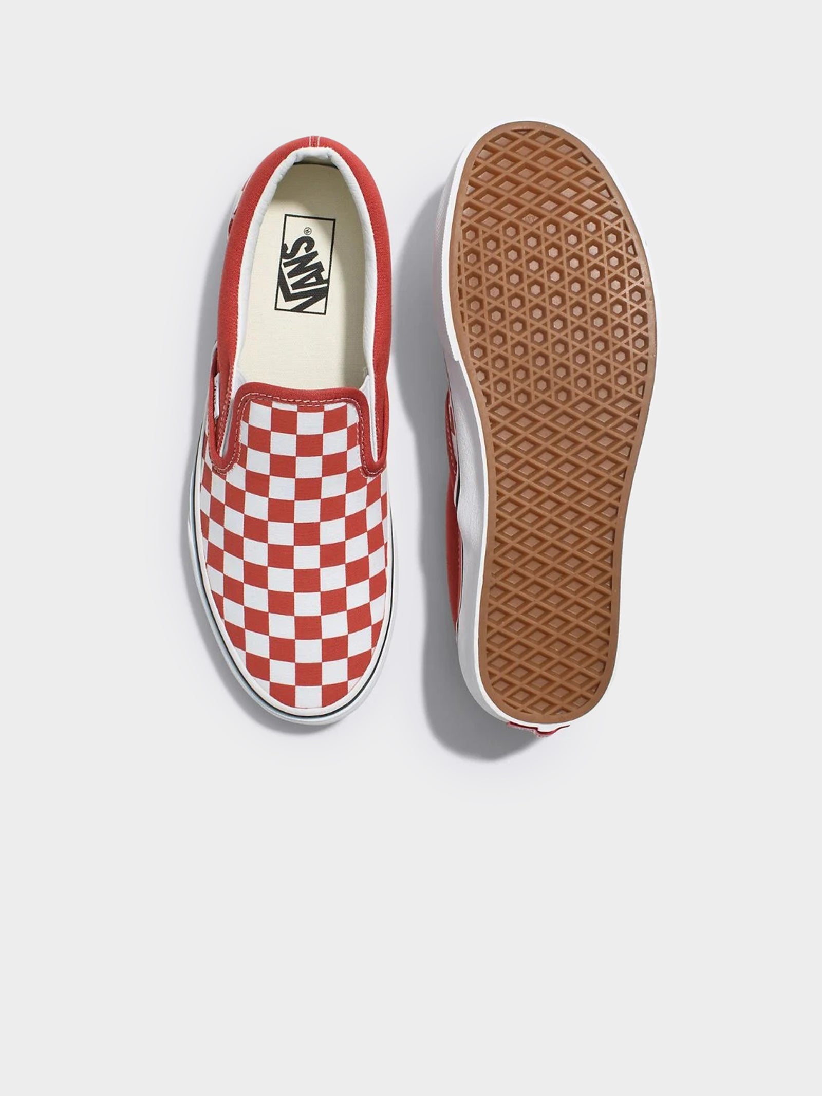 Unisex Classic Slip-On Colour Theory Sneakers in Checkerboard Bossa Nova Red