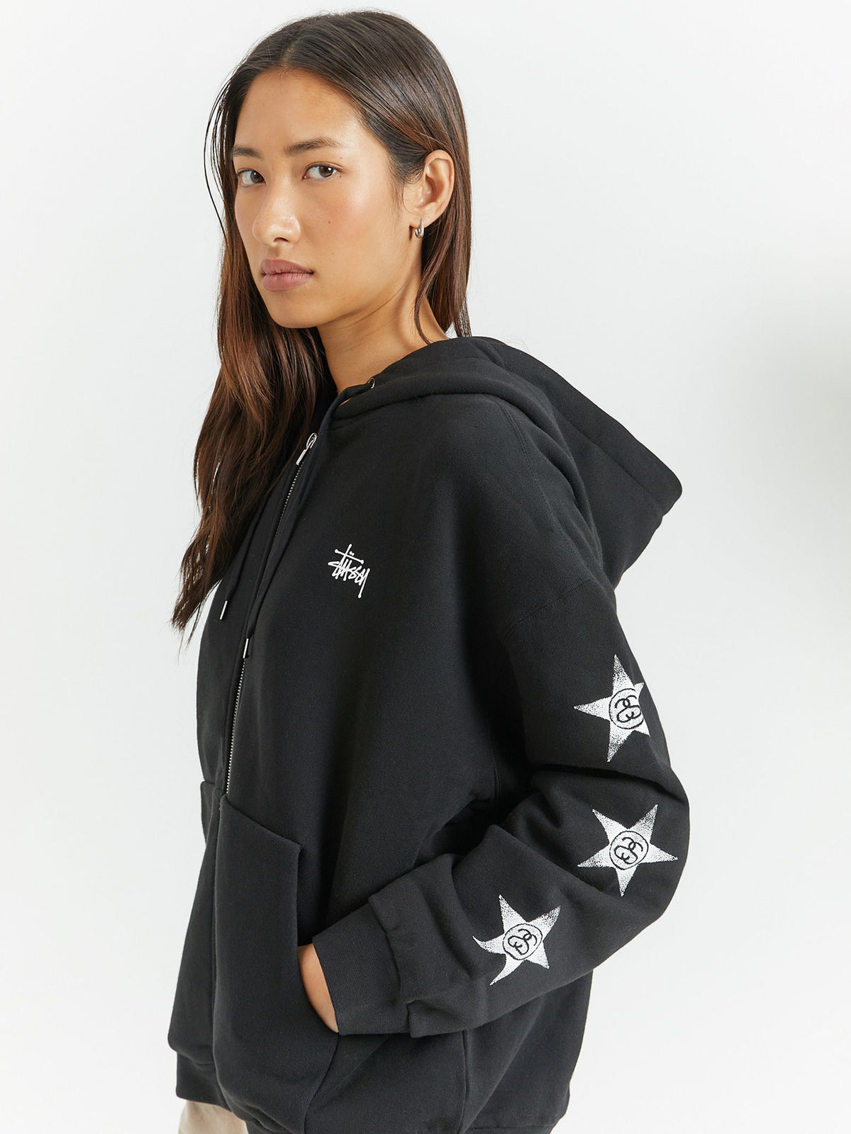 Stussy Stars Zip-Thru Hood | Black