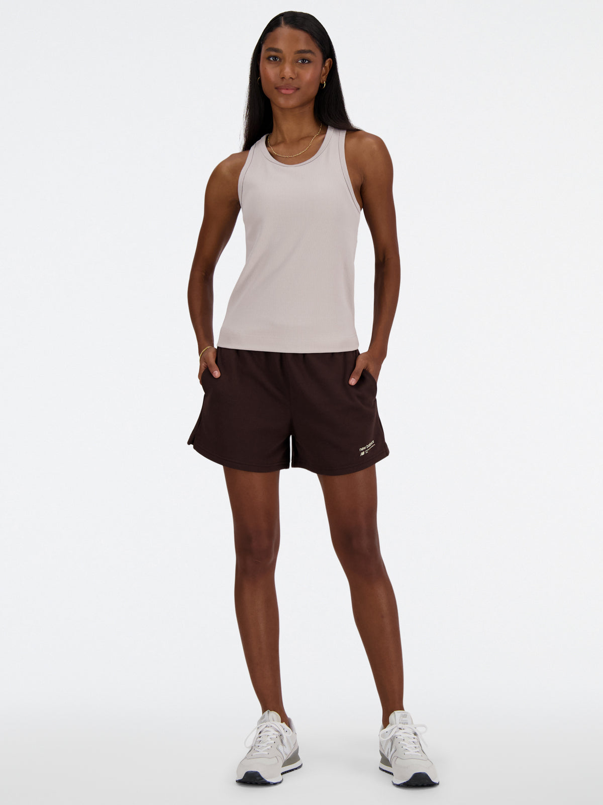 New Balance Linear Heritage Rib Knit Racer Tank | Moonrock