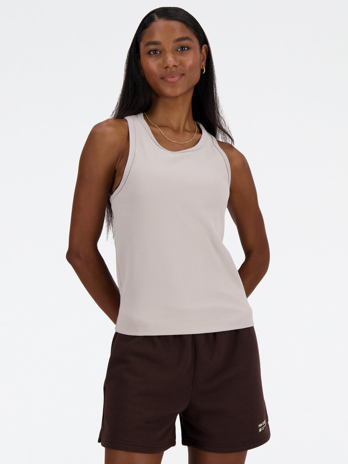 New Balance Linear Heritage Rib Knit Racer Tank | Moonrock