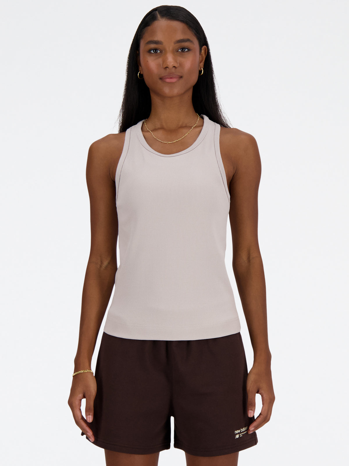 New Balance Linear Heritage Rib Knit Racer Tank | Moonrock