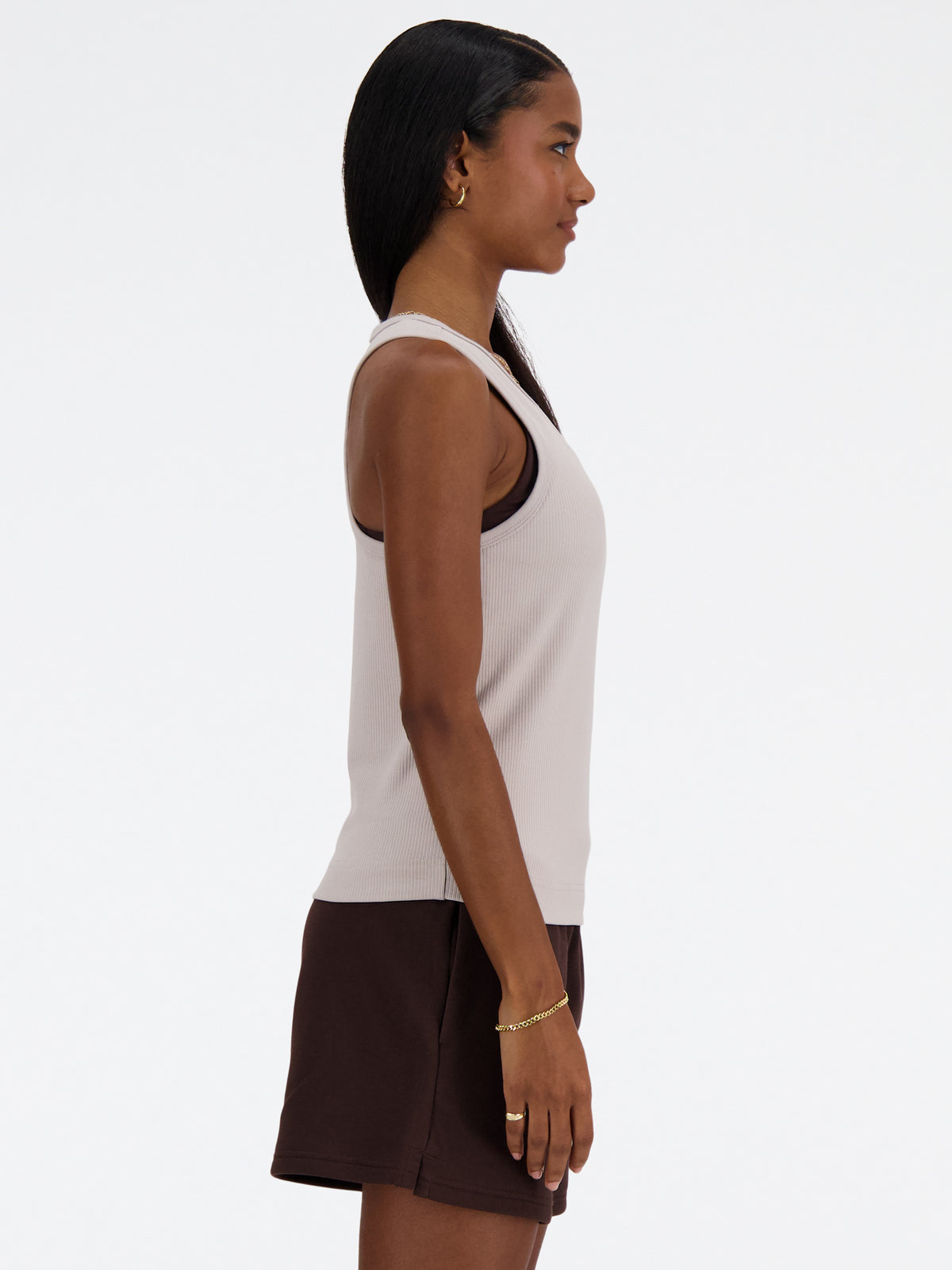 New Balance Linear Heritage Rib Knit Racer Tank | Moonrock