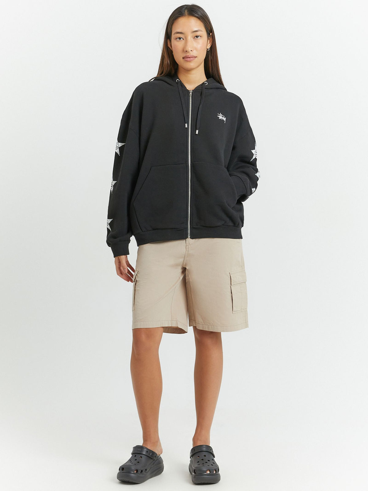 Stussy Stars Zip-Thru Hood | Black