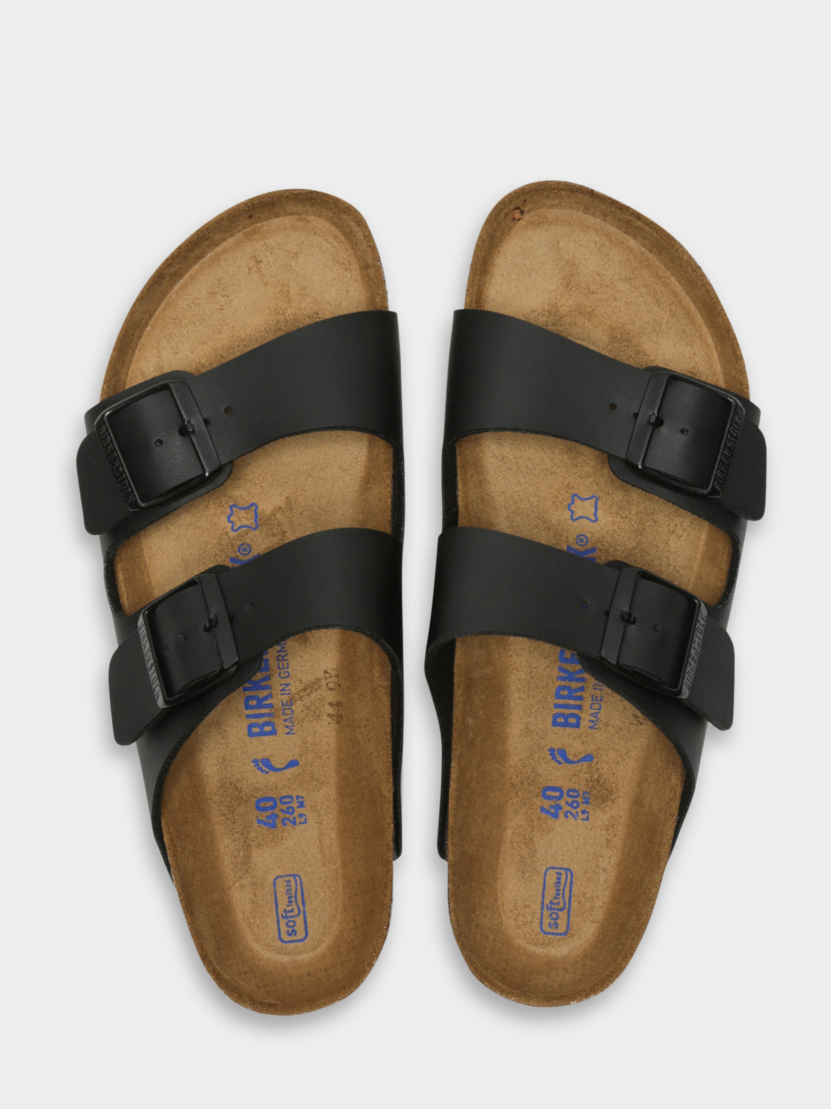 Unisex Arizona Two-Strap Soft Footbed Sandals in Black Birko-Flor