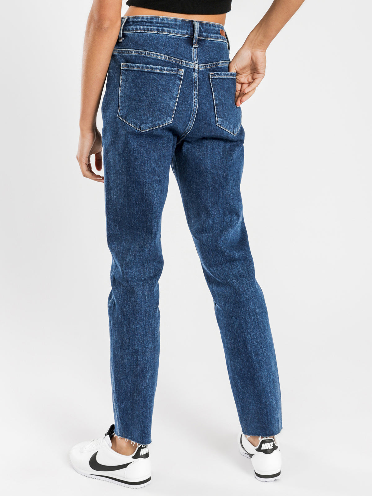 High Amy Mom Slim Jeans in Heavy Rinse Blue Denim