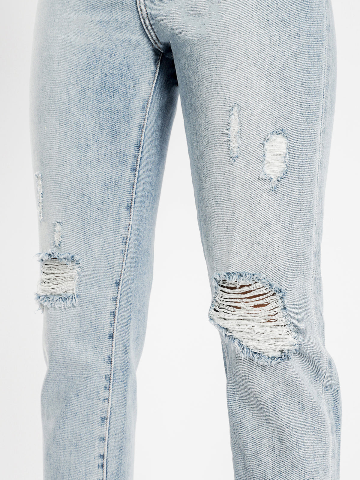 High Amy Mom Slim Jeans in Distressed Blue Denim