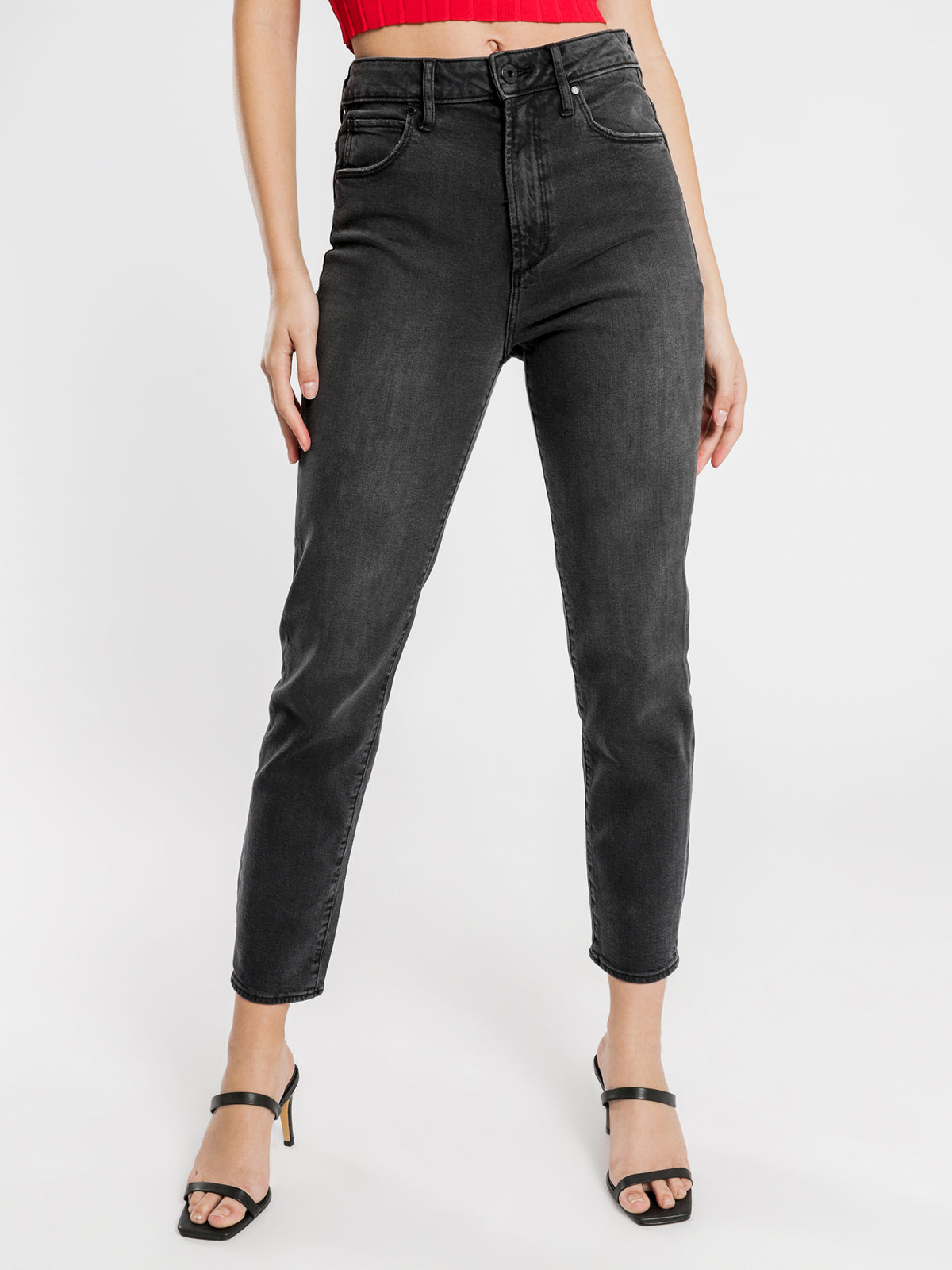 High Amy Mom Slim Jeans in Black Vintage Denim