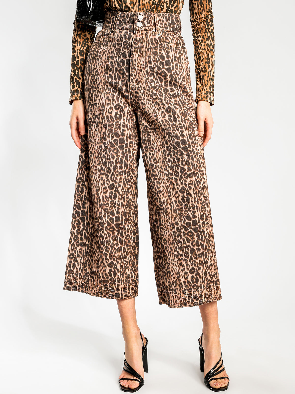 Reiterate Wide-Leg Jeans in Brown Leopard Denim