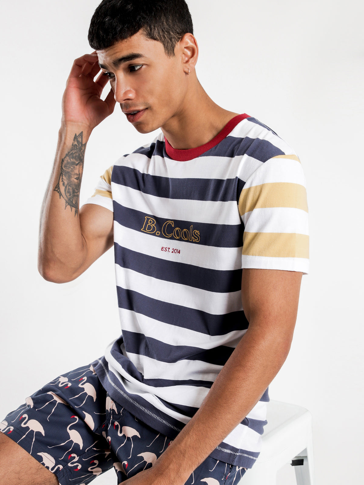B Cools Heritage T-Shirt in Navy Stripe