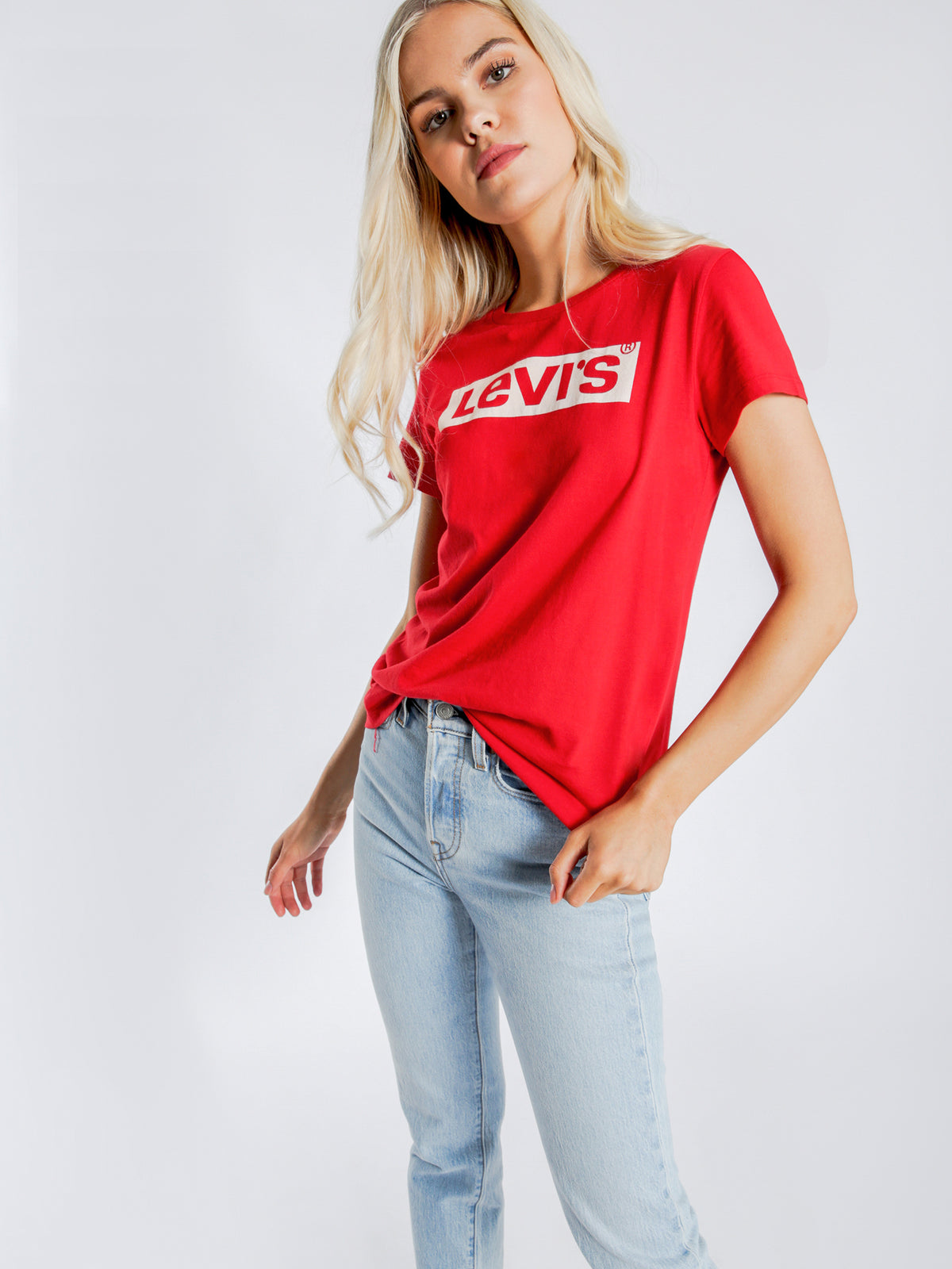 The Perfect Graphic Box Tab T-Shirt in Brilliant Red