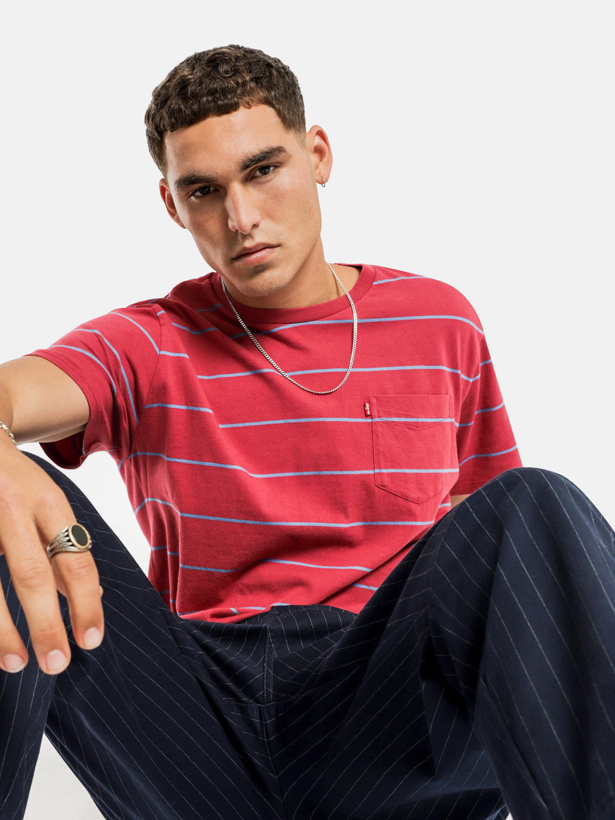 Classic Pocket Short Sleeve T-Shirt in Robin Red Stripe