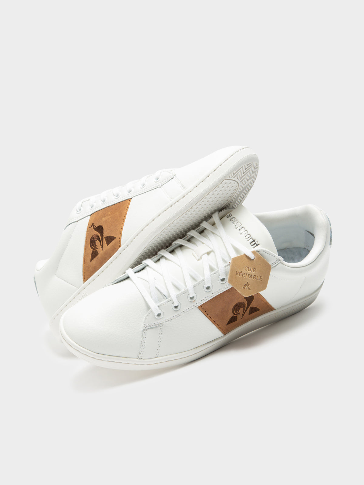 Mens Court Classic Sneakers in Optical White &amp; Brown