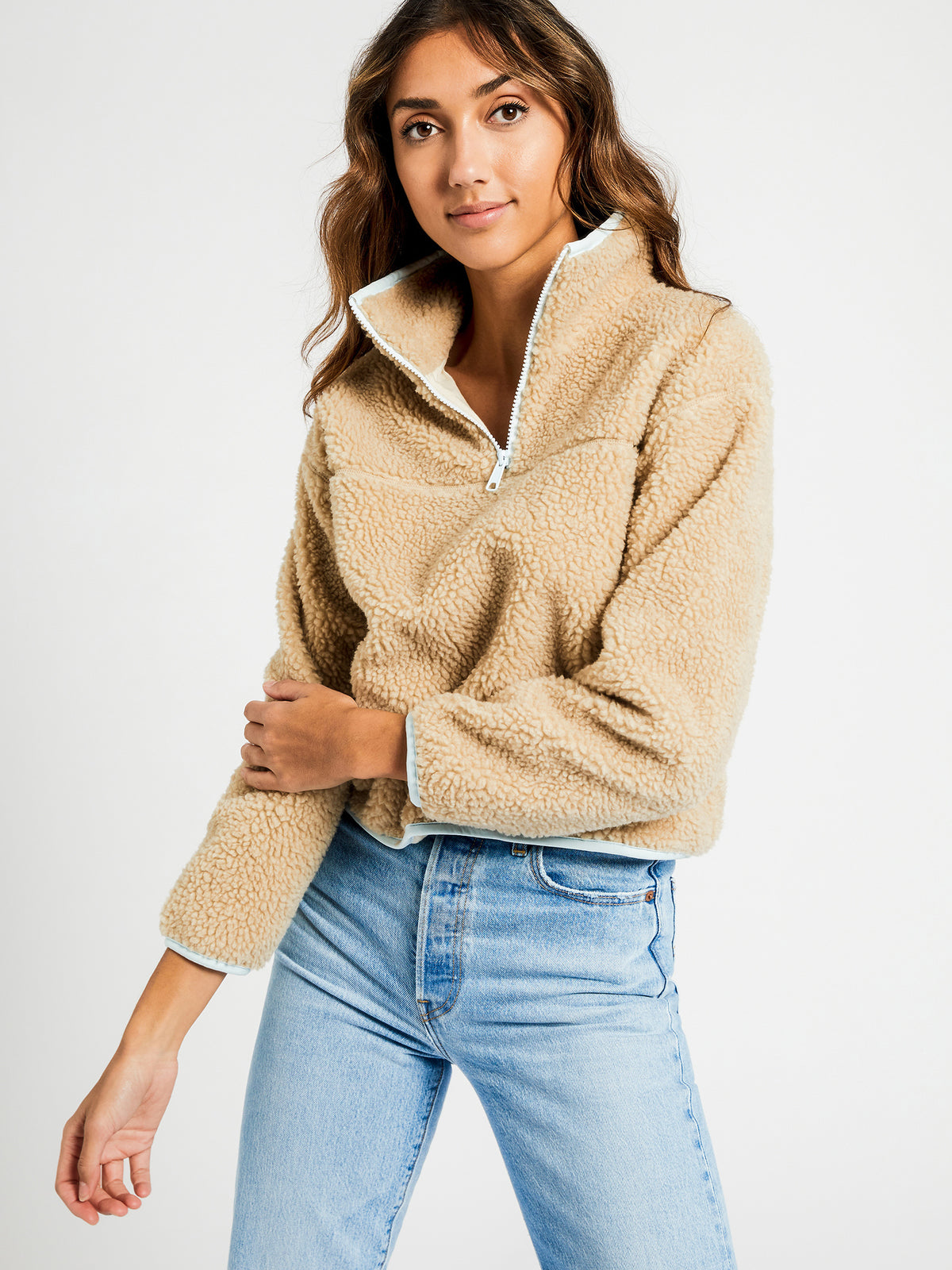 Solane Sherpa Pullover in Oyster Gray
