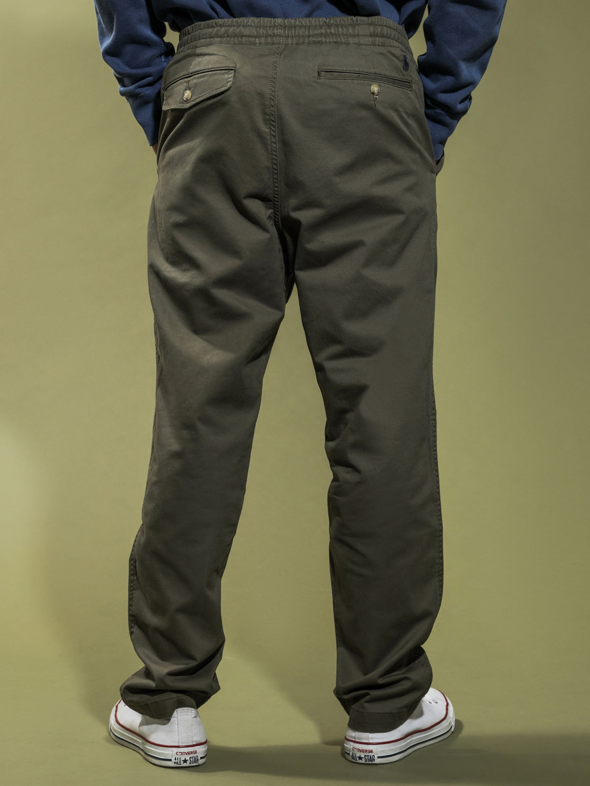 Stretch Twill Prepster Flat Front Pants in Khaki Green