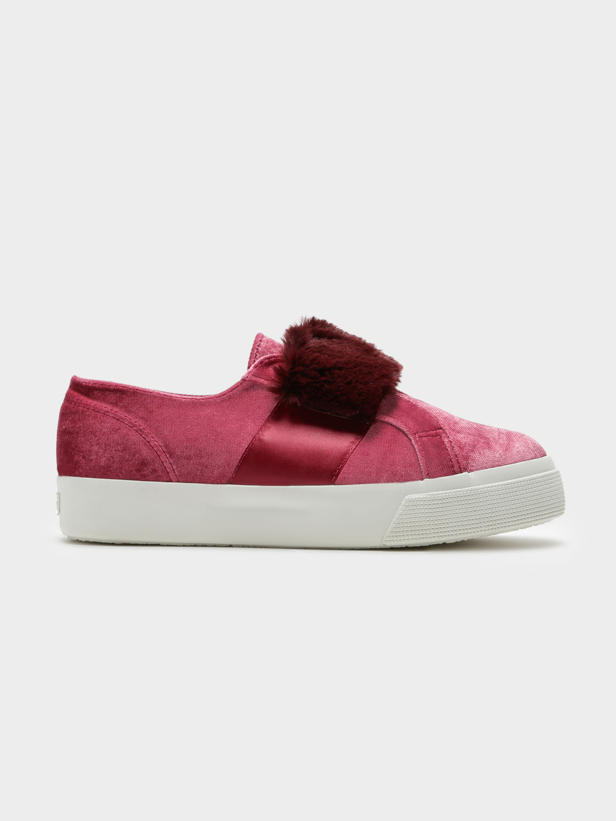 Superga Womens 2399 Velvet Chenille Strap Eco Fur Sneakers | RedDahlia-RedBordeau