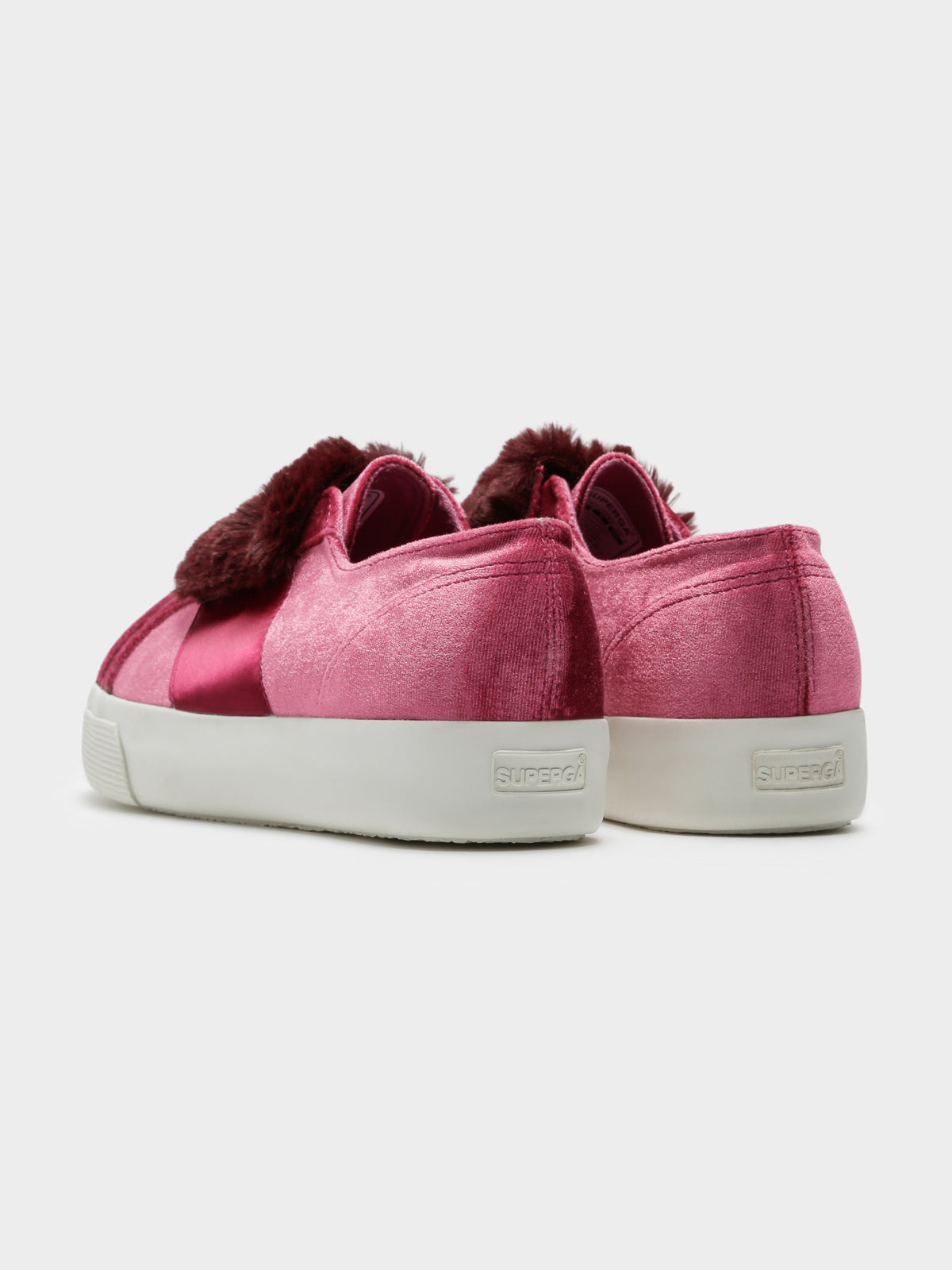 Superga Womens 2399 Velvet Chenille Strap Eco Fur Sneakers | RedDahlia-RedBordeau
