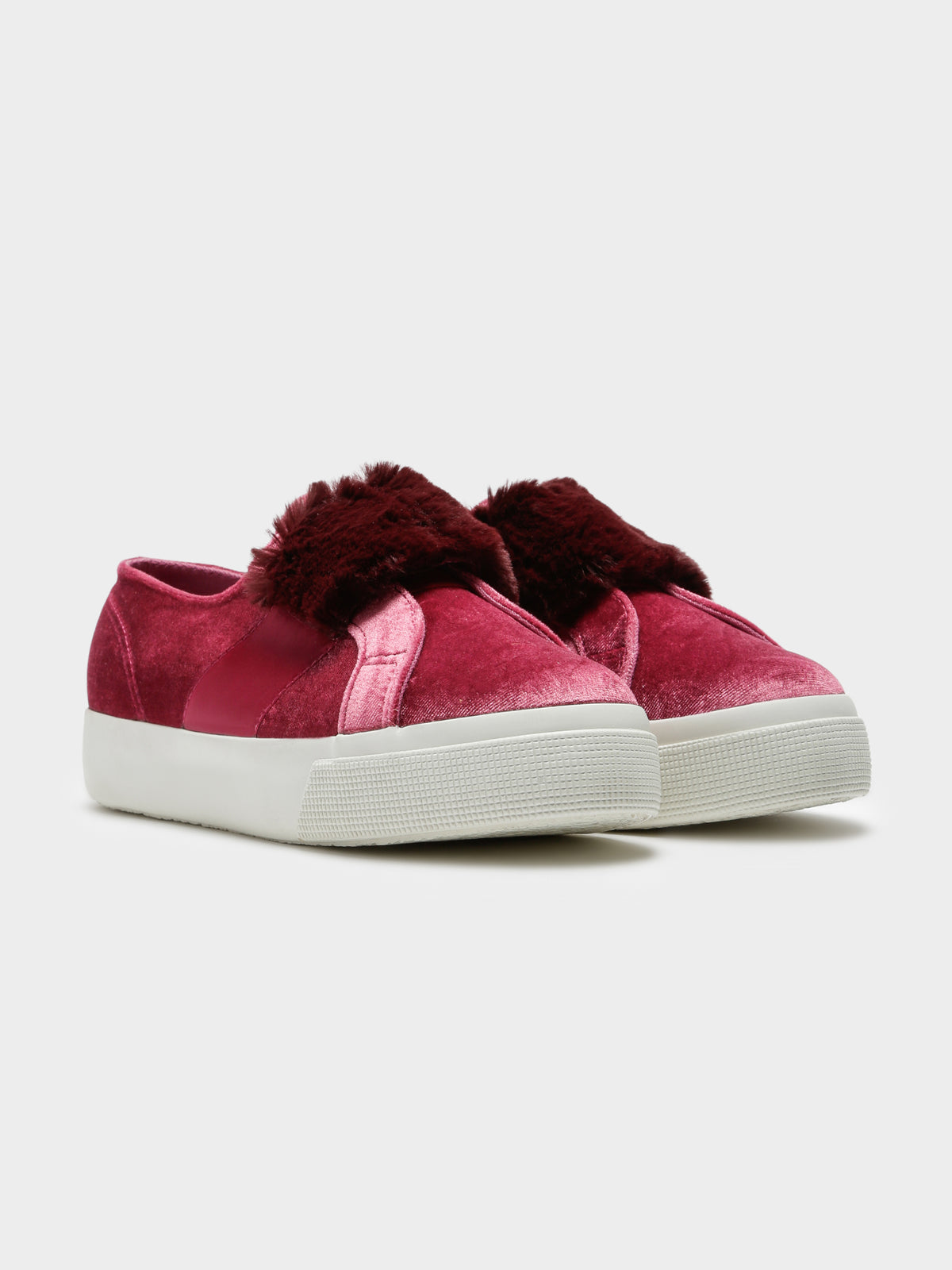 Superga Womens 2399 Velvet Chenille Strap Eco Fur Sneakers | RedDahlia-RedBordeau