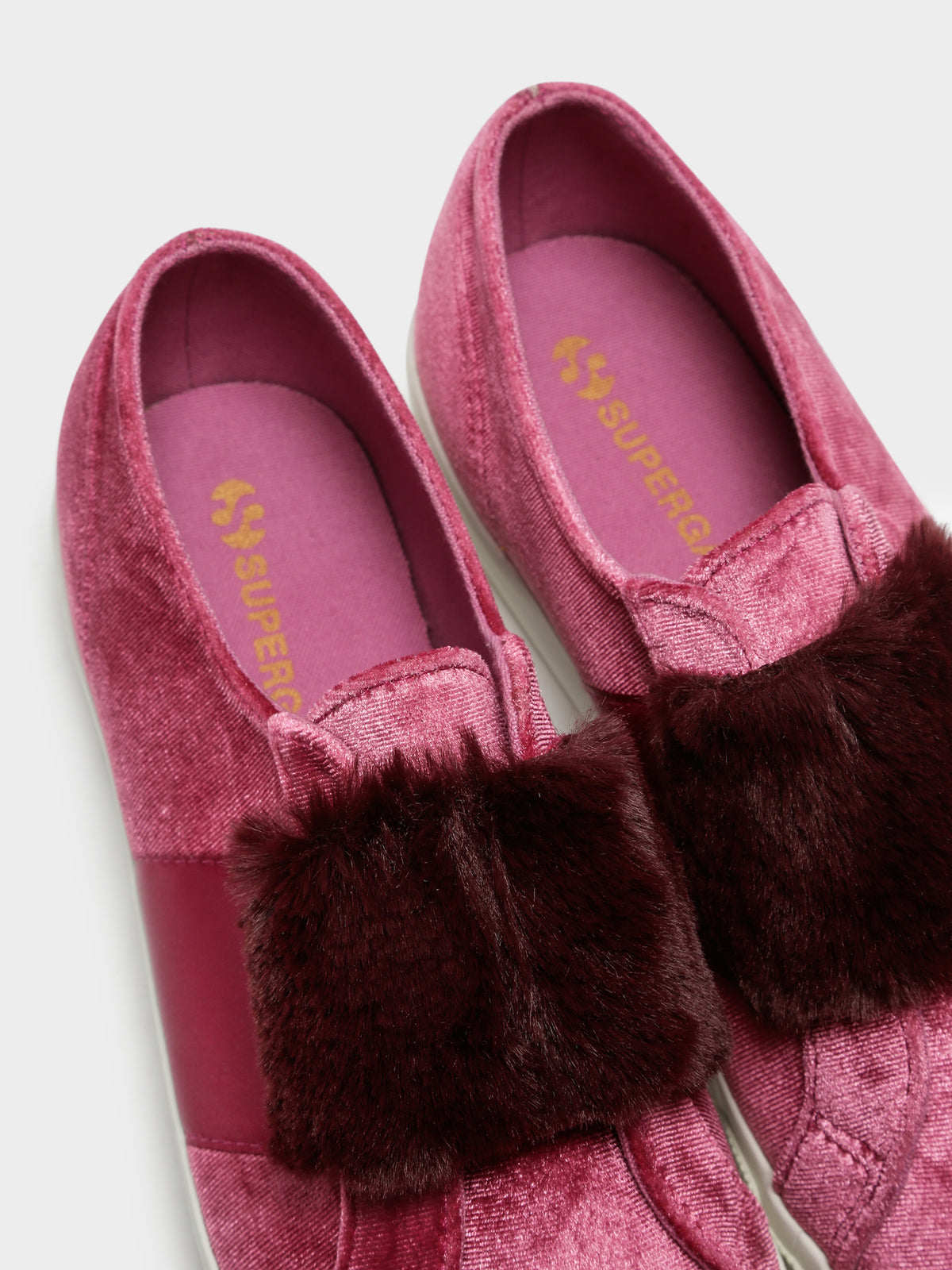 Superga Womens 2399 Velvet Chenille Strap Eco Fur Sneakers | RedDahlia-RedBordeau