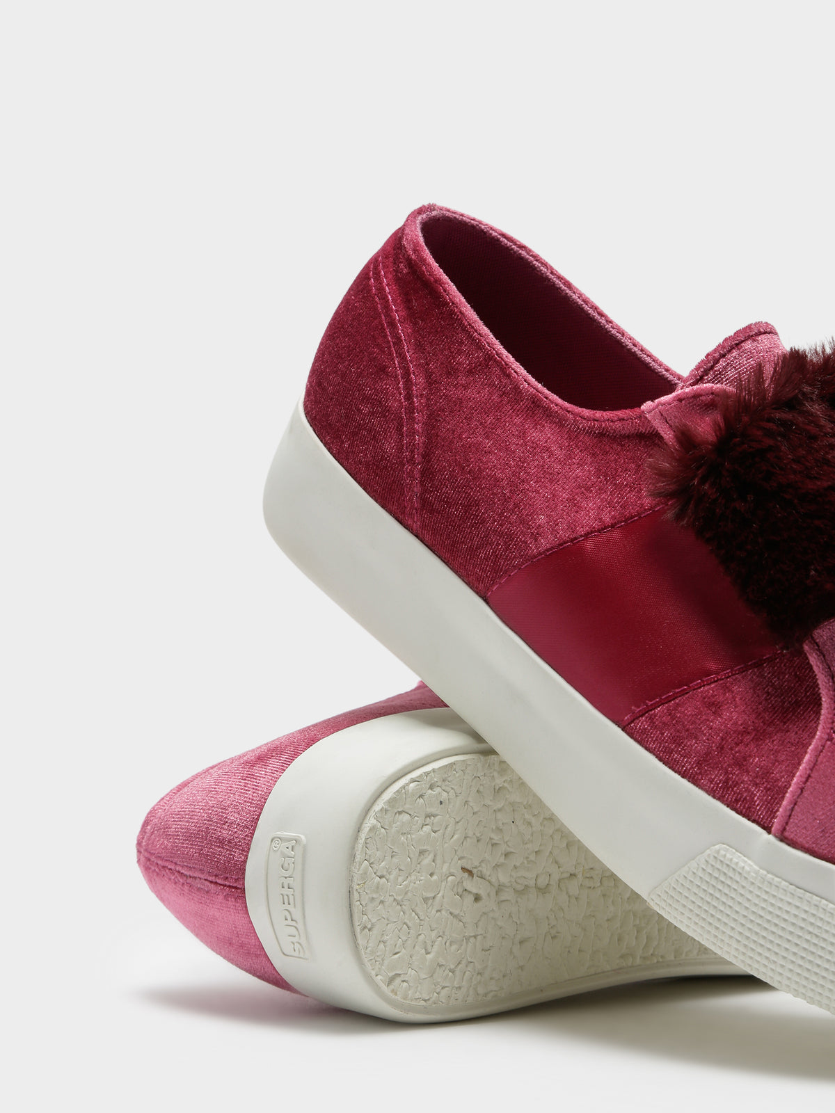 Superga Womens 2399 Velvet Chenille Strap Eco Fur Sneakers | RedDahlia-RedBordeau