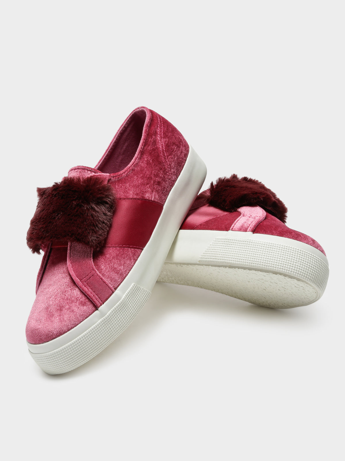 Superga Womens 2399 Velvet Chenille Strap Eco Fur Sneakers | RedDahlia-RedBordeau
