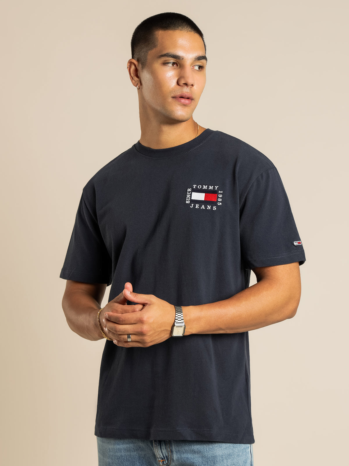 Boxy Flag T-Shirt in Navy