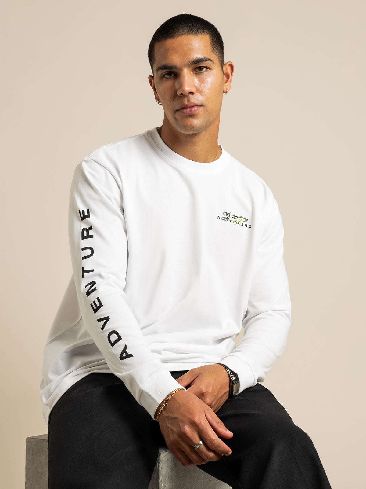 Adventure Graphic Long Sleeve T-Shirt in White