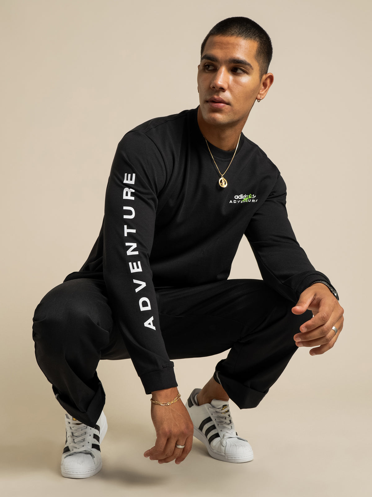 Adventure Graphic Long Sleeve T-Shirt in Black
