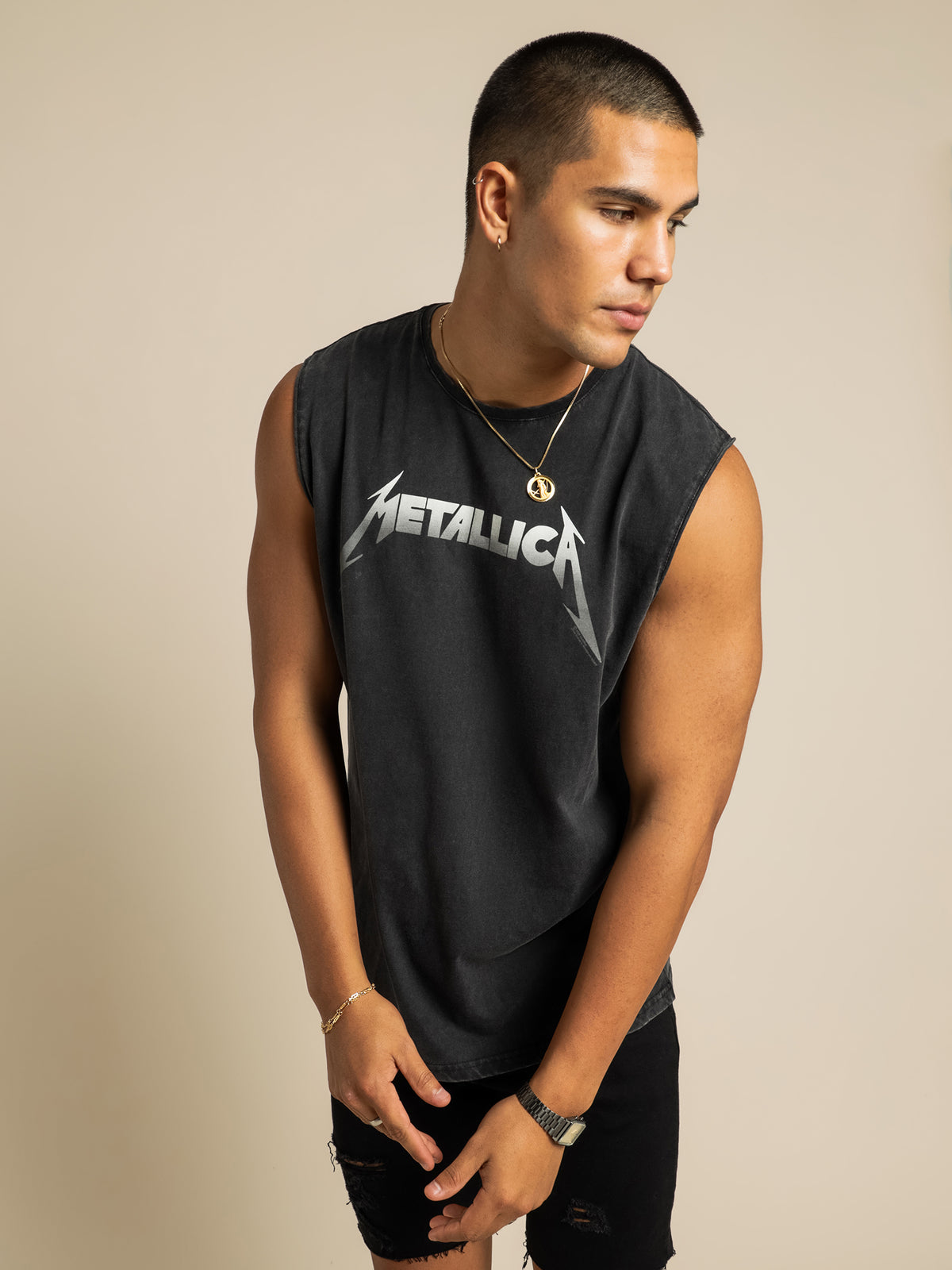 Metallica Muscle T-Shirt in Washed Black