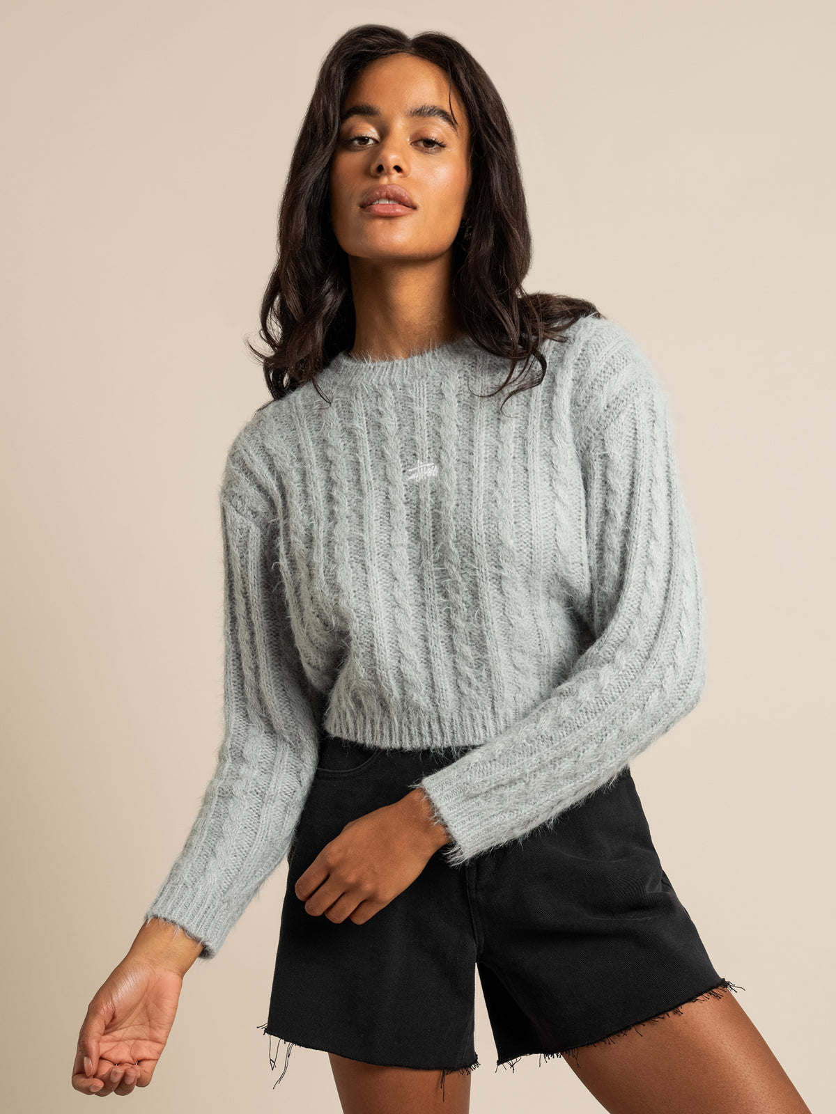 Pearl Cable Knit in Flat Grey