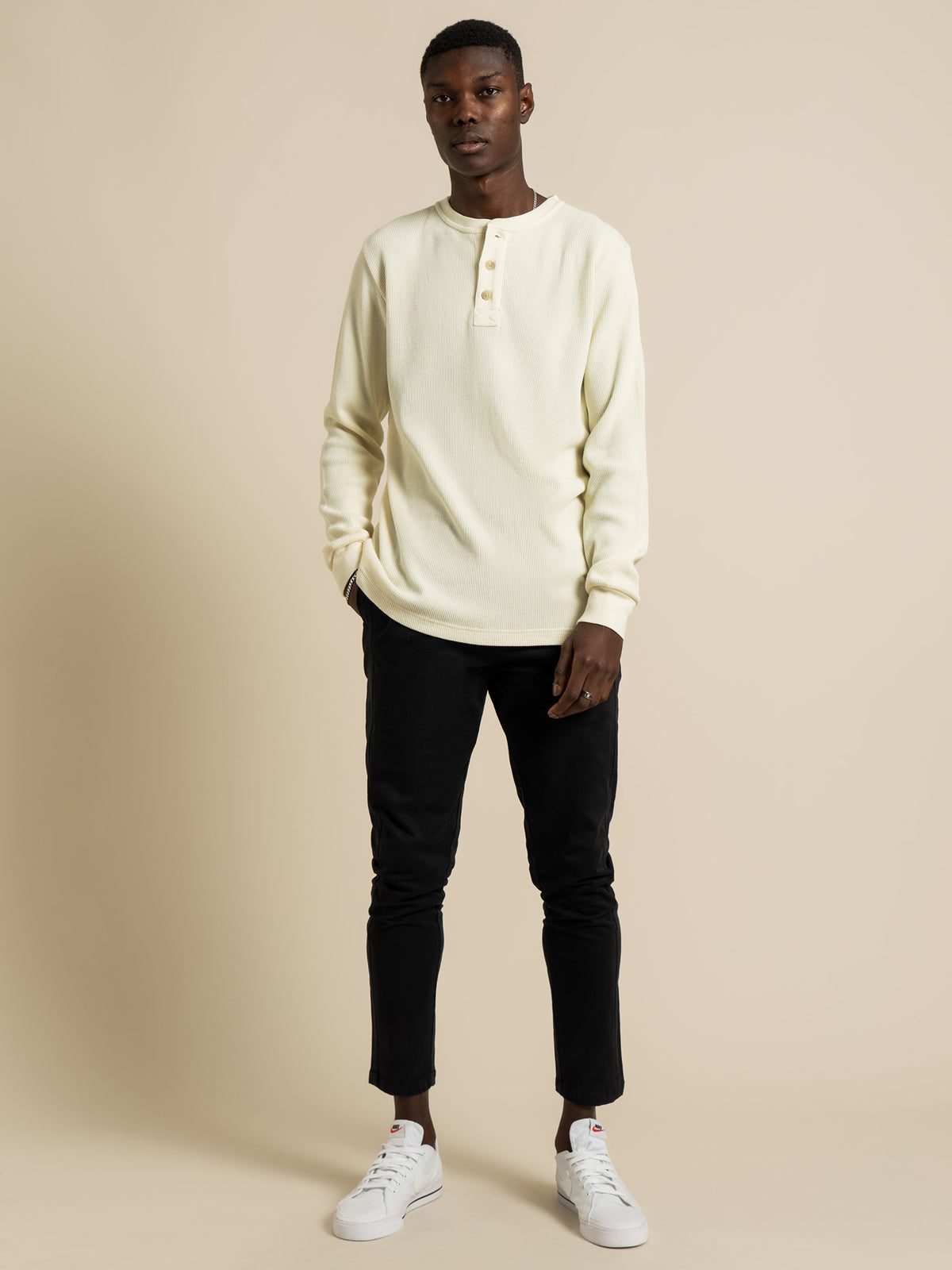 Sycamore Long Sleeve Henley in Oyster