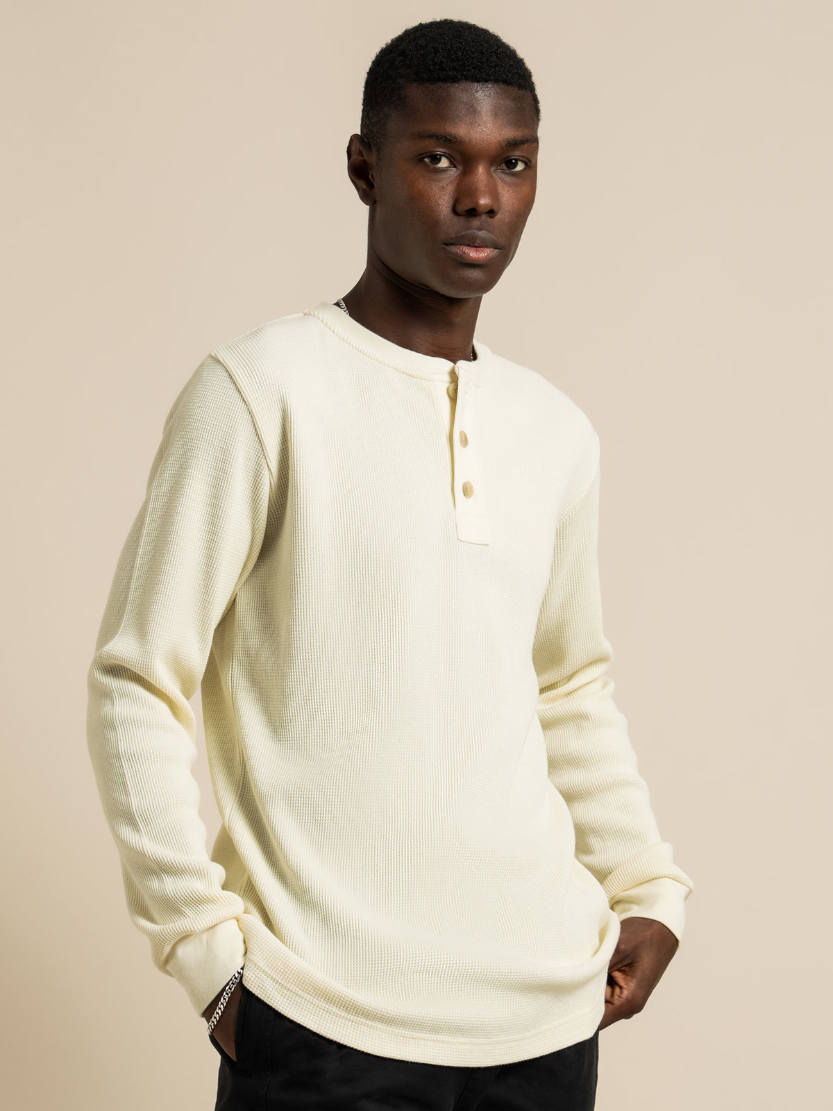 Sycamore Long Sleeve Henley in Oyster