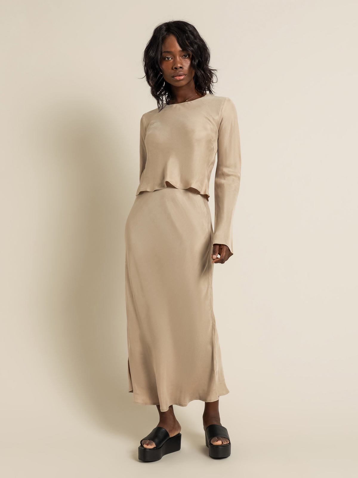 Nude Lucy Reece Long Sleeve Cupro Top | Mocha