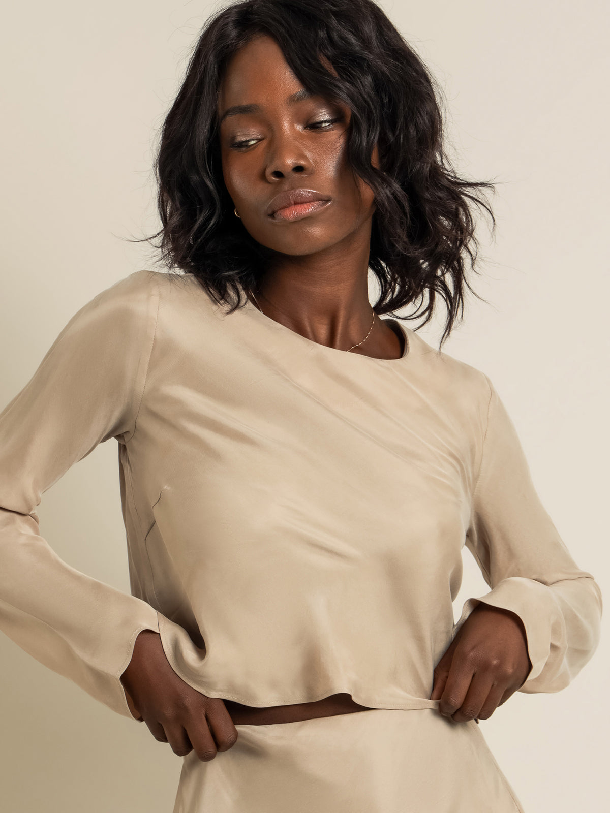 Nude Lucy Reece Long Sleeve Cupro Top | Mocha