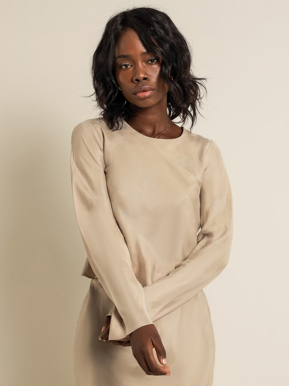Nude Lucy Reece Long Sleeve Cupro Top | Mocha