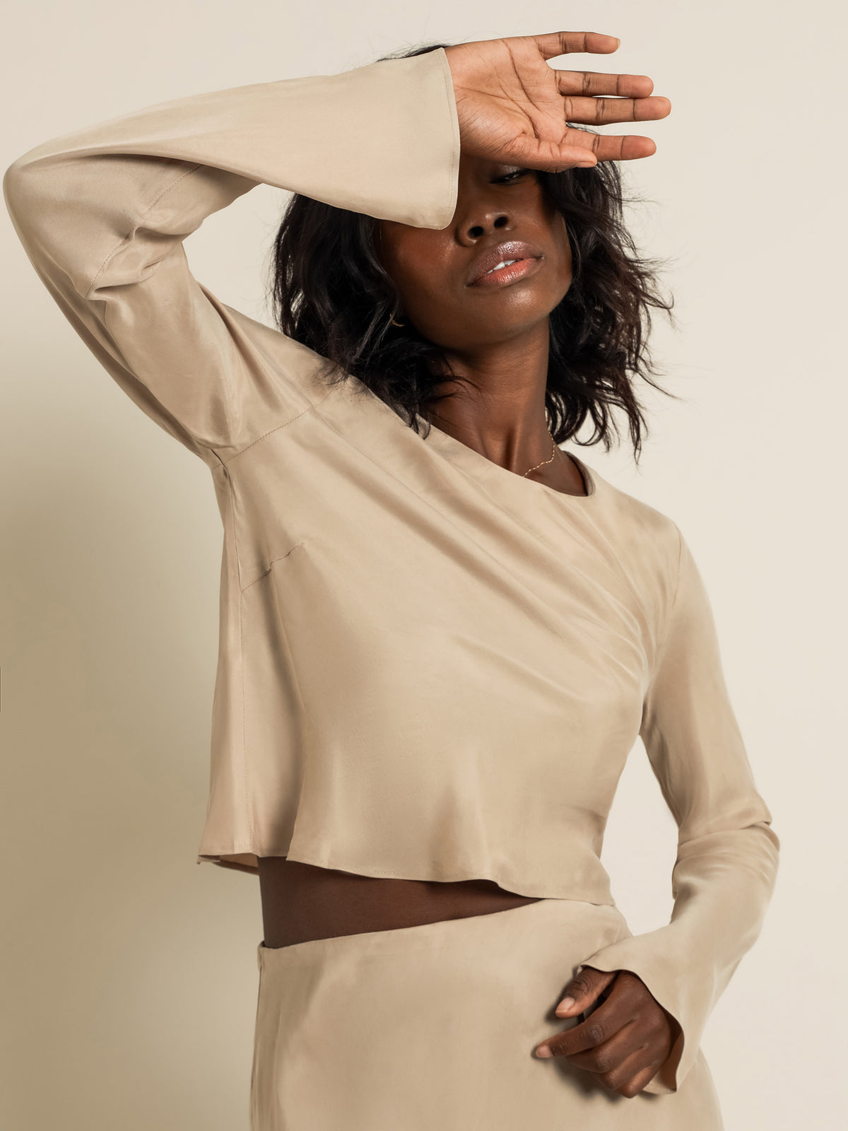 Nude Lucy Reece Long Sleeve Cupro Top | Mocha